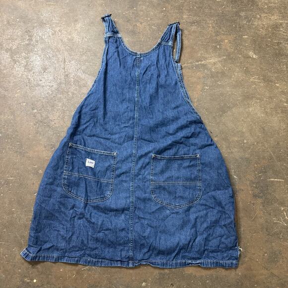 Vintage Lee Denim Overall Jumper Dress Womens Workwear 2X Raw Hem 100% Cotton - Picture 2 of 10